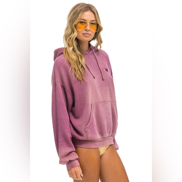 Aviator Nation ESSENTIAL RELAXED PULLOVER HOODIE - FADED BERRY NWT MSRP $180 S - Picture 3 of 7